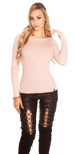 sweater with lacing & embroidery Antiquepink